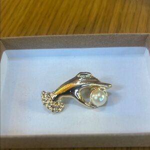 Gold Hand Brooch with Pearl Detail